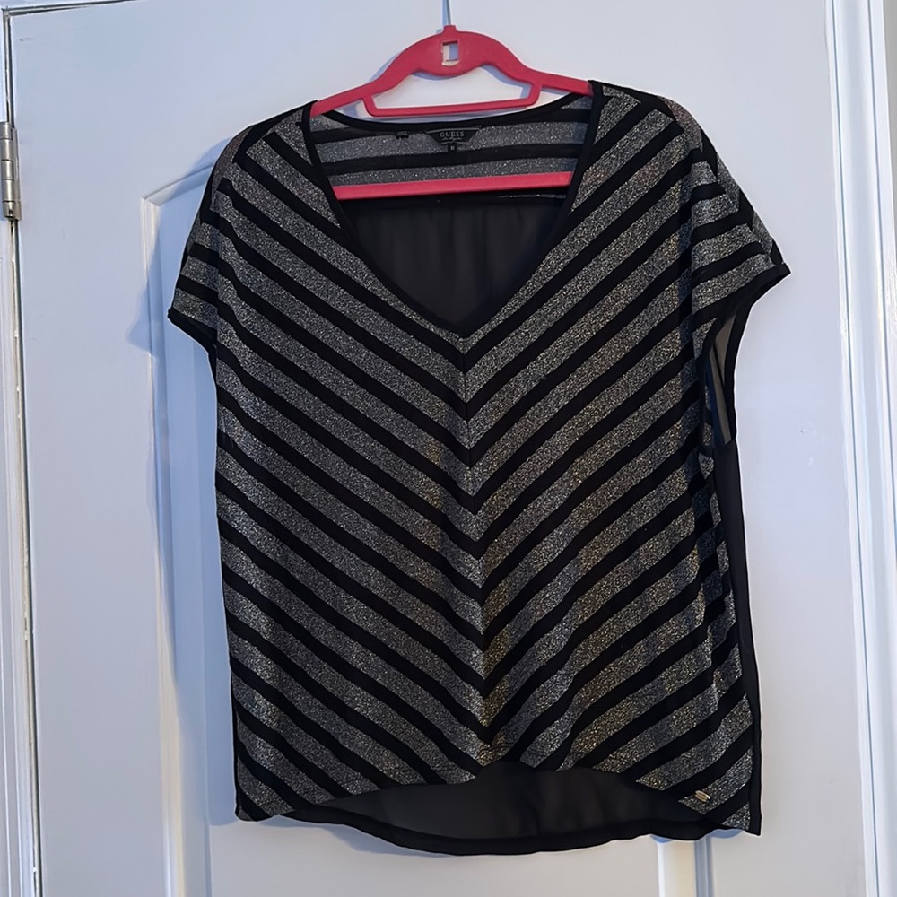 Guess | Metallic silver and black blouse